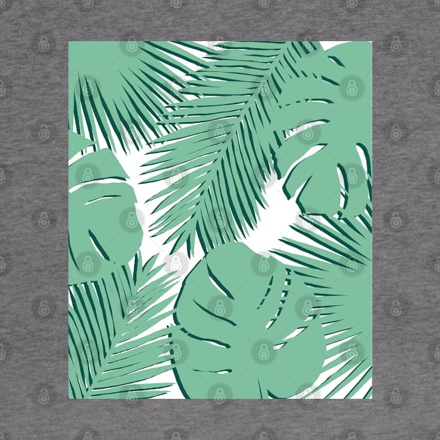 Tropical, Palm Leaves, Monstera Leaves on White by OneThreeSix